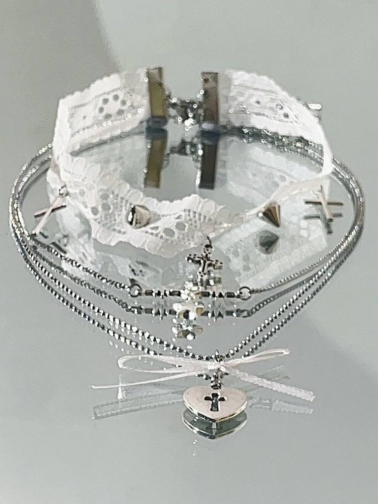 White Lace Cross Choker