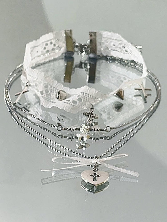 White Lace Cross Choker