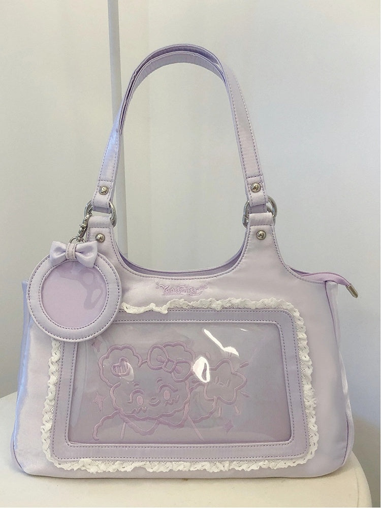 Kawaii Purple Satin Lace Trim Daily Ita bag with Card Holder Charm