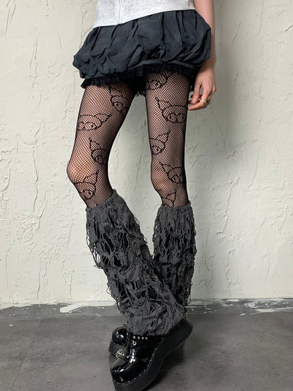 Gray Wasteland Punk Cut-out Design Leg Warmers