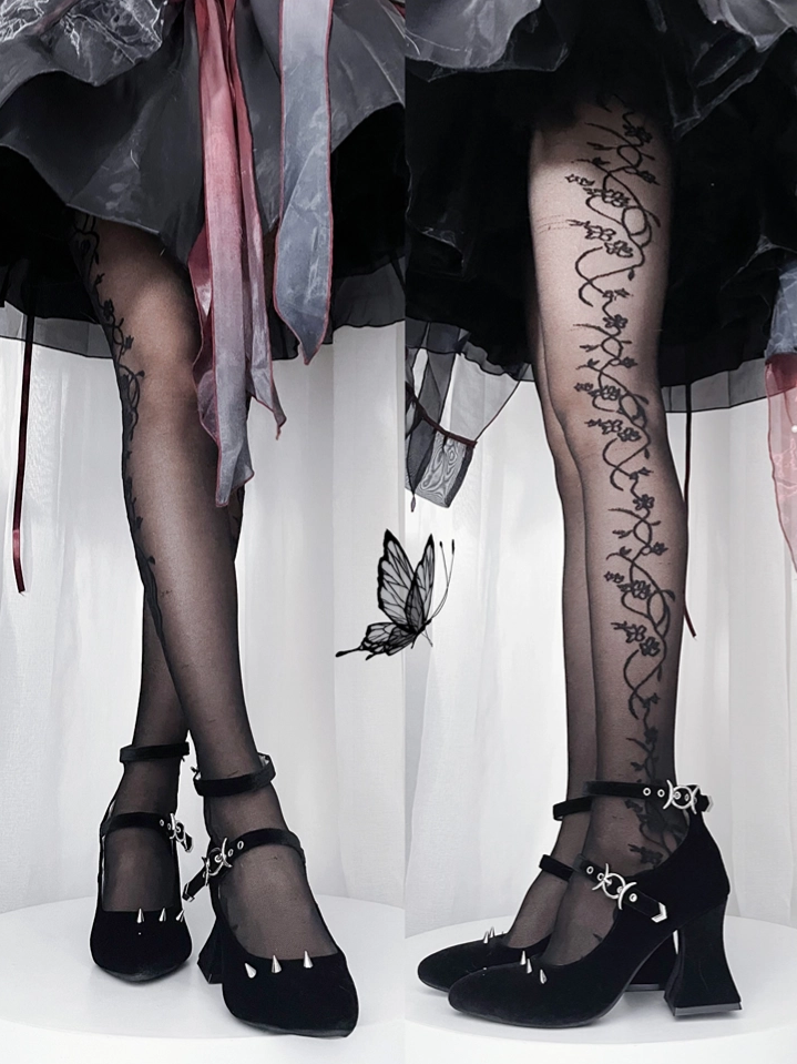 Punk Silver Studs Black Gothic Witch Lolita Velvet High Heels