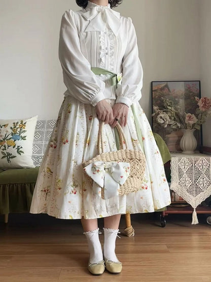 White Long Sleeves Lolita Blouse with Lace-Up Back and Ruffled Details