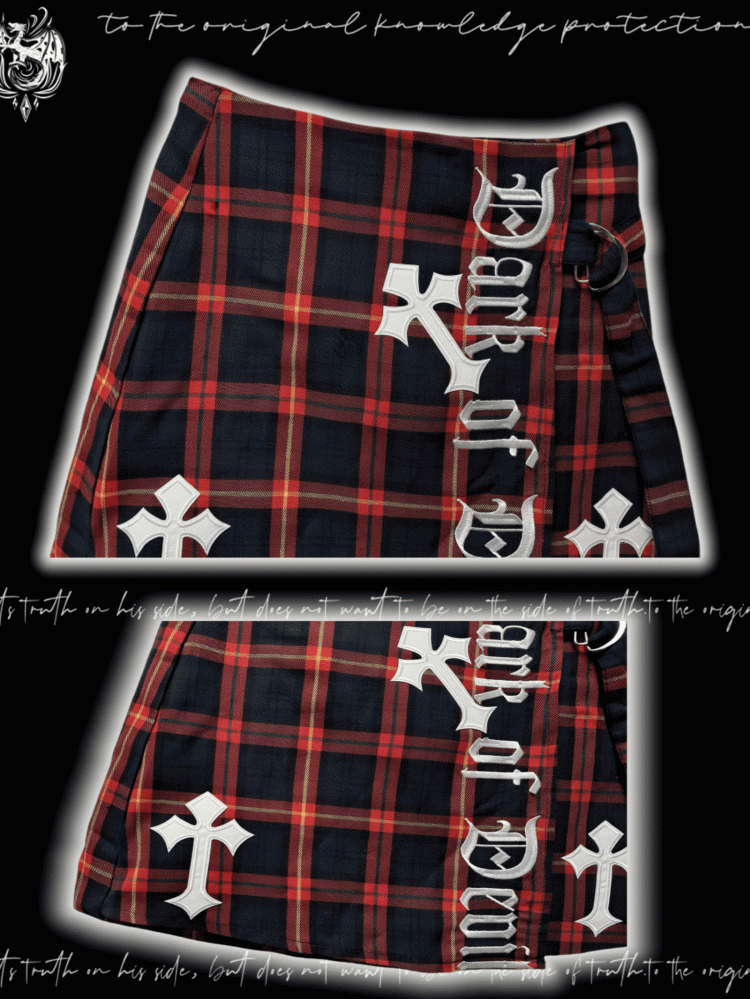 Red & Black Plaid Cross Appliques Y2K Glamorous Skirt