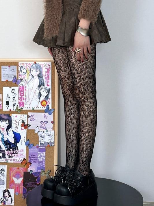 Black Y2K Leopard Pattern Tights