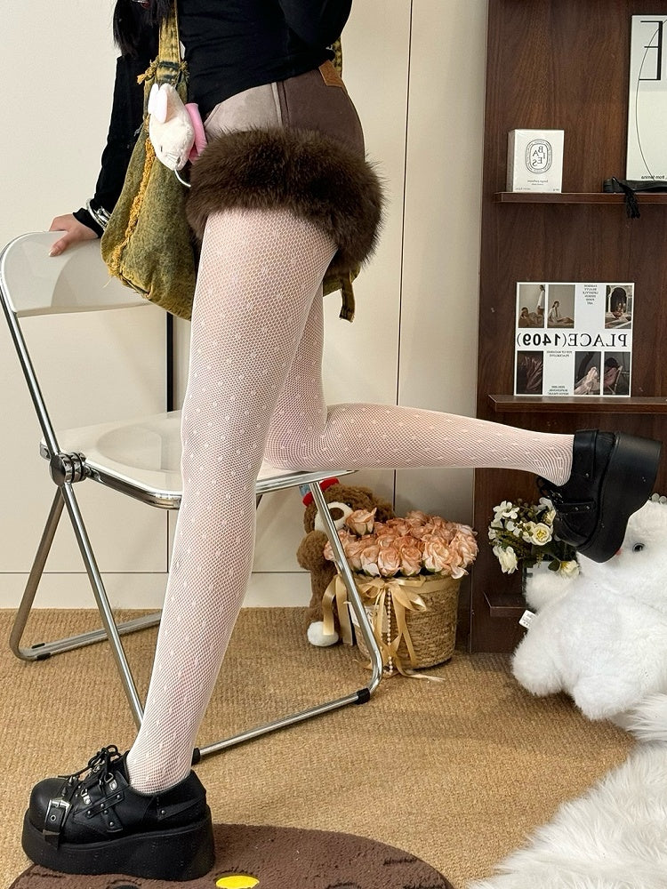 Gray/Black/Dusty Purple/White Polka-dot Pattern Tights