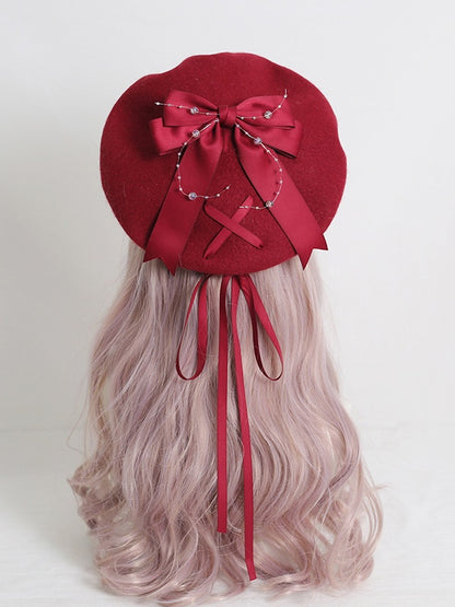 4 Colors Cute Lolita Beret With Bowknot Ribbon
