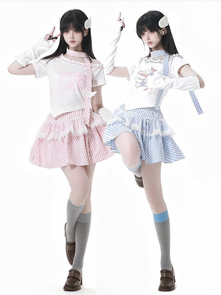 Blue/Pink Button White Angel Wing Accent Armwear