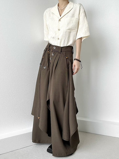 Ouji Lolita Coffee Wide-Leg Pants with Avant-Garde Draping