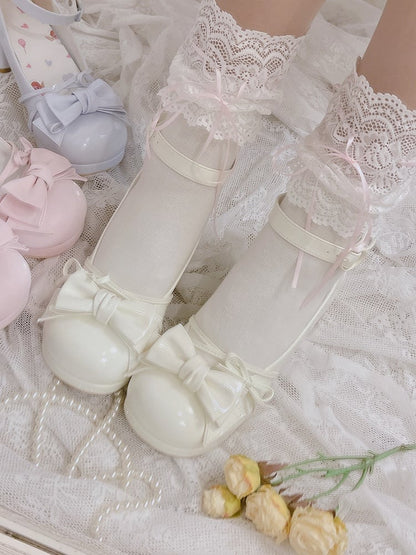 Bow at Top White Round Toe Sweet Mary Janes Ankle Strap