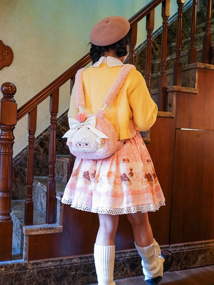 Bowknot Decorated Pink Plush Lamb Backpack