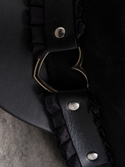 Black Gothic Pin Decorated Ruffled Trim Beret Hat