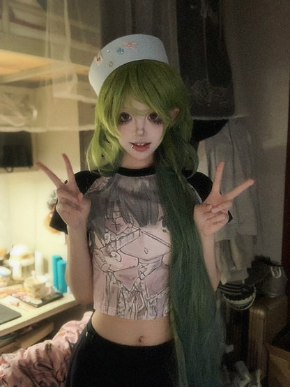 Black Cartoon Girl Print Graphic T-shirt