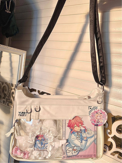 White Adjustable Strap Large Capacity Unisex Nylon Ita Shoulder Bag