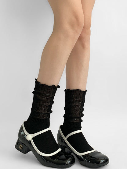 Light Gray/White/Dark Gray/Black/Pink Knitted Loose Calf Socks