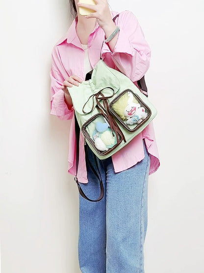 Charming Green Mini Ita Backpack With Kawaii Bow Drawstring