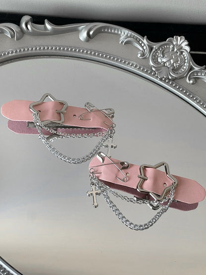 Black/White/Pink Cross Charm Pin Decorated Star Buckle Hairclips