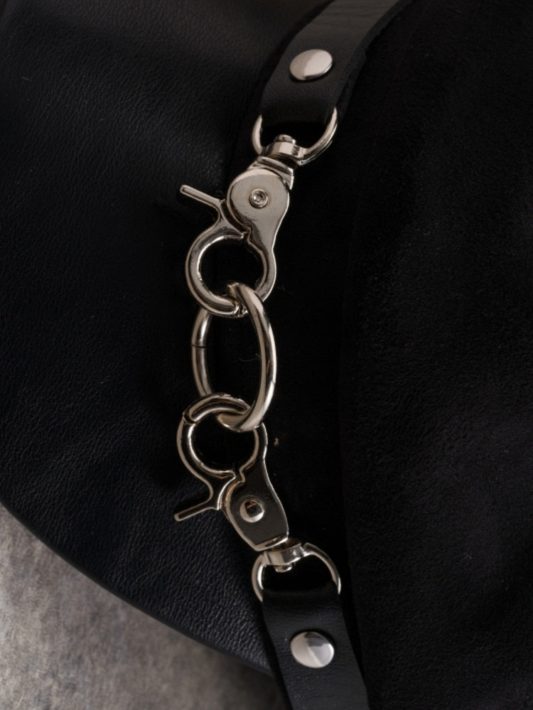 Black Gothic Buckles Design Beret Hat