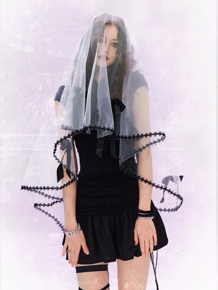 Black / White Cheongsam Dress with Organza Applique Cross Embroidery