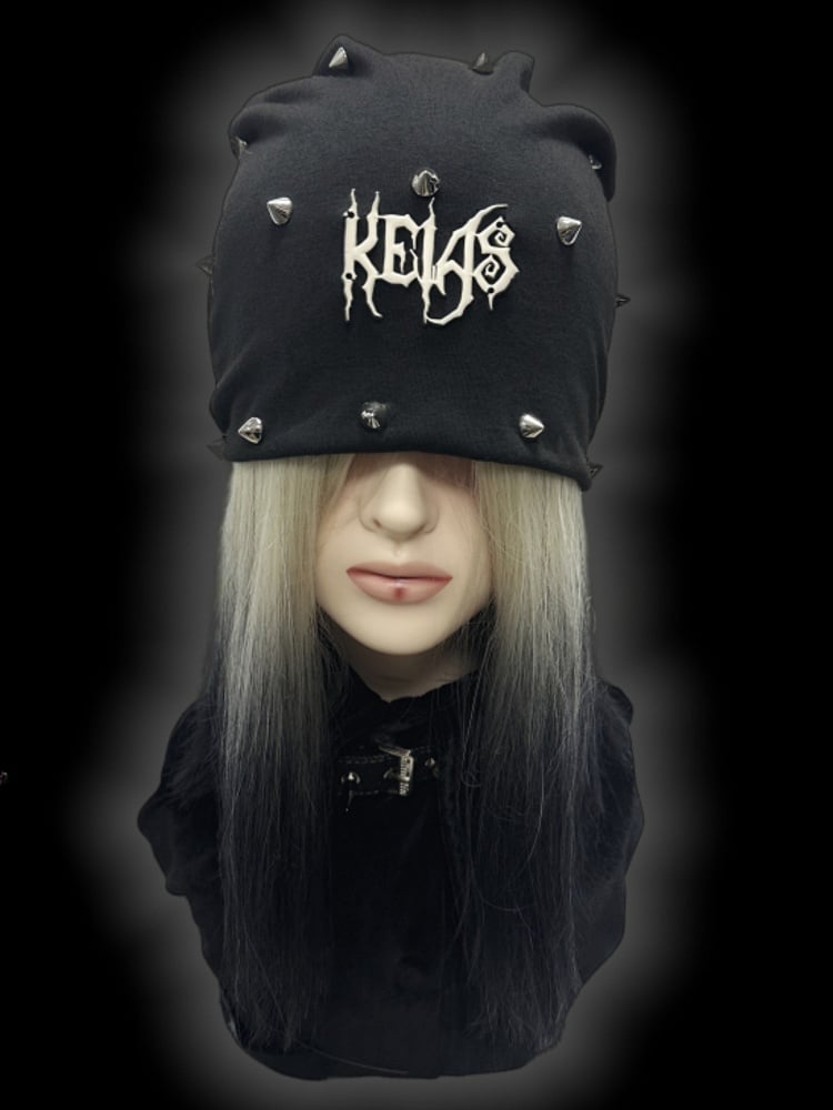 Y2K Black Metallic Letter Details Studs Design Punk Slouchy Beanie