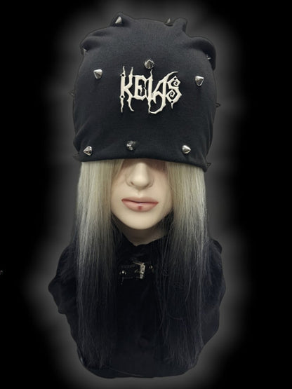 Y2K Black Metallic Letter Details Studs Design Punk Slouchy Beanie