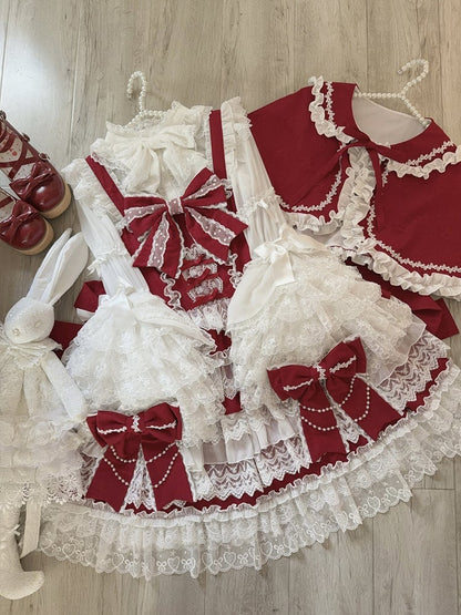 Red Big Bows Decoration Tiered Skirt Hanayome Lolita Dress