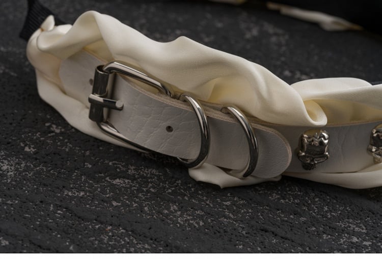 White Gothic Skeleton Studs PU Buckle Ruffled KC