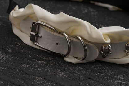 White Gothic Skeleton Studs PU Buckle Ruffled KC