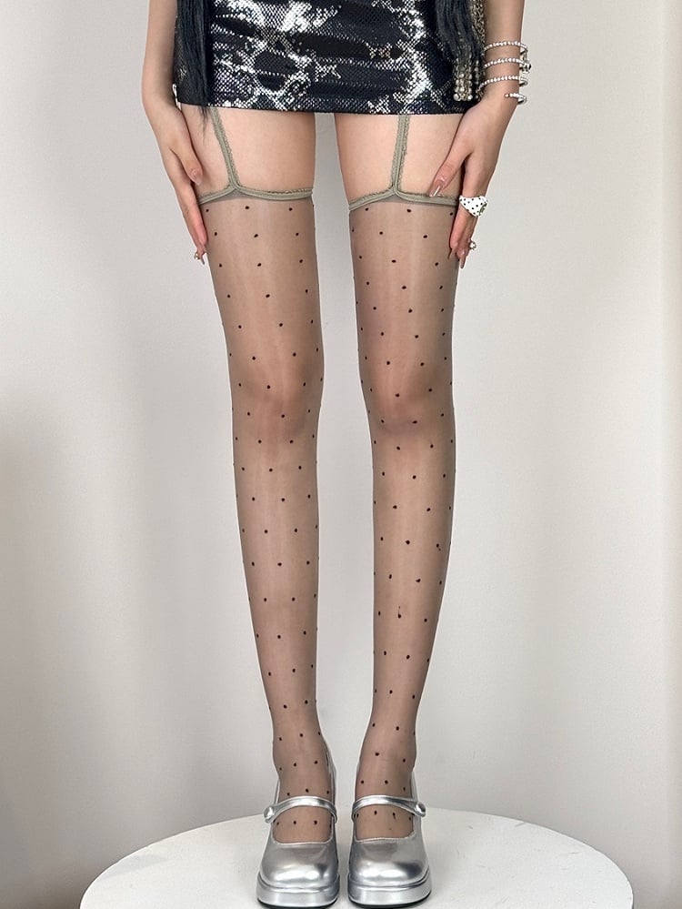 7 Color Options Polka-dot Pattern Semi-sheer Suspender Stockings