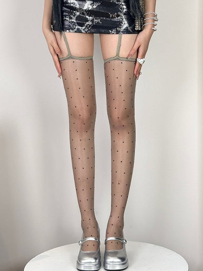 7 Color Options Polka-dot Pattern Semi-sheer Suspender Stockings