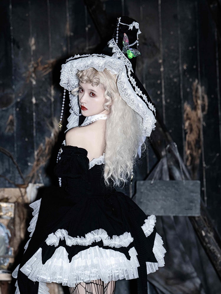 Black Cross Illusion Halter Neck Witch Lolita Backless Dress Gothic JSK Halloween Outfit