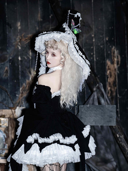 Black Cross Illusion Halter Neck Witch Lolita Backless Dress Gothic JSK Halloween Outfit