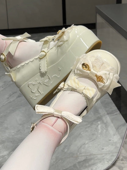 White Spoon Decorated Bowknot Details Sweet Lolita Platforms