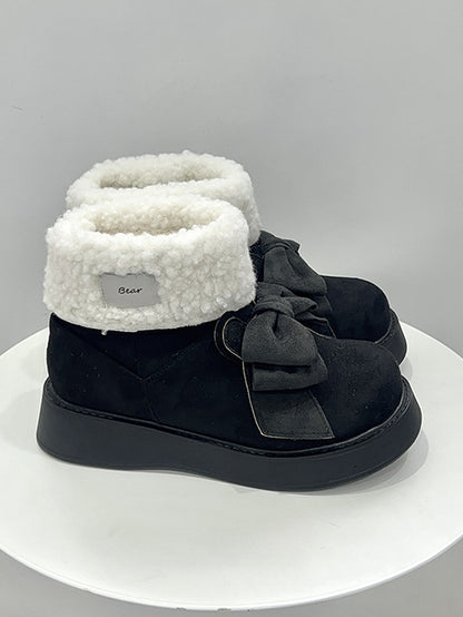 Black Bunny Ear Design Bowknot Platform Winter Ugg Boots
