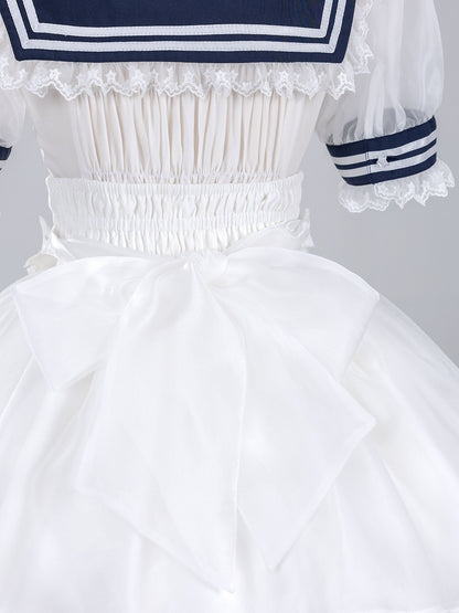 White Star Buttons High Waist Jirai Kei Skirt with Flutter Shoulder Straps