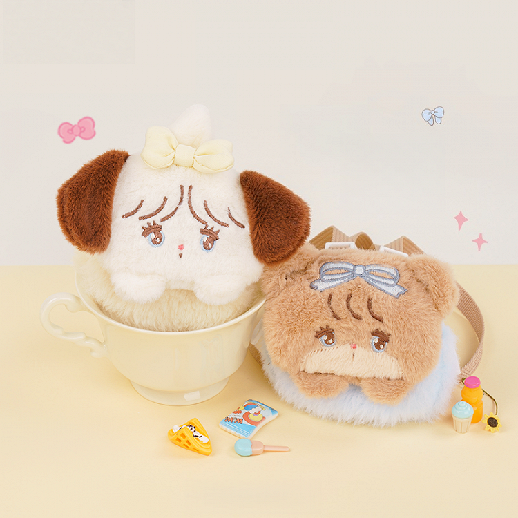 Blue & Brown Cute Teddy Bear-shaped Plushie Coin Purse Key Chain