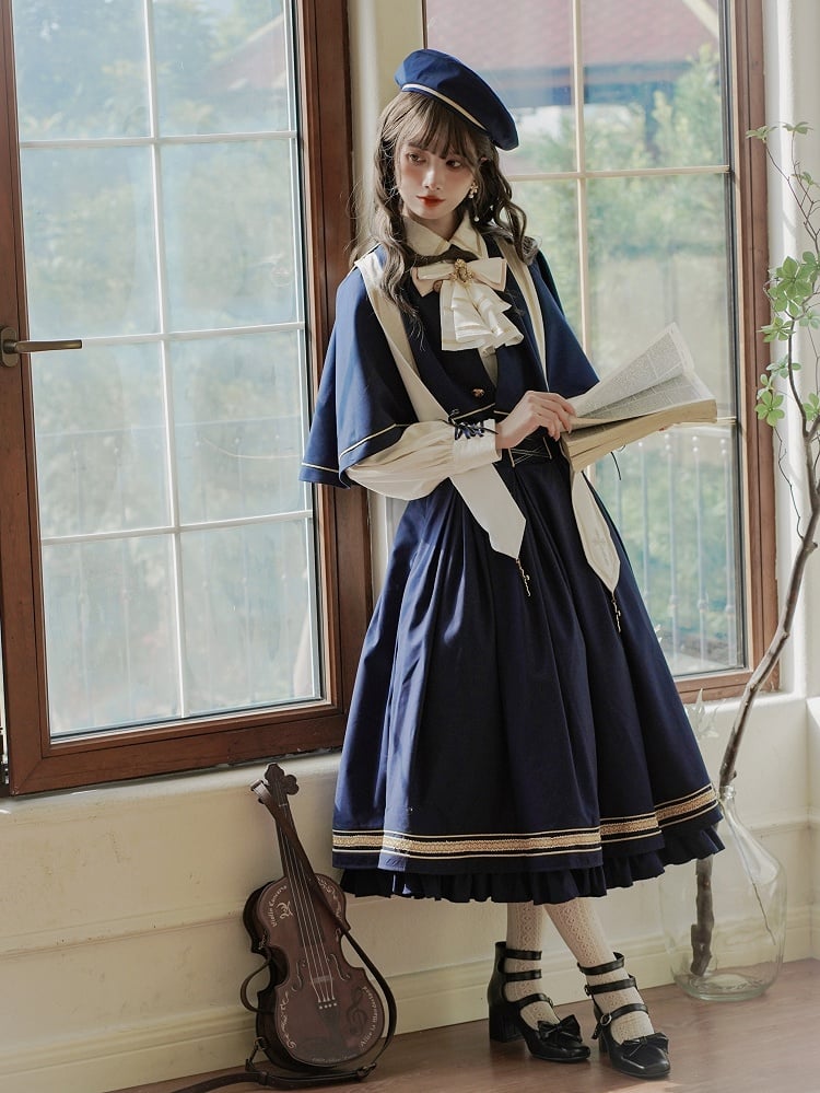 Dark Blue Underbust Classic Overalls Long Version + Cape Set