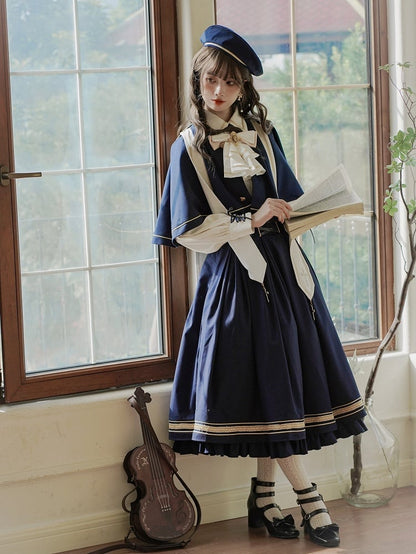 Dark Blue Underbust Classic Overalls Long Version + Cape Set