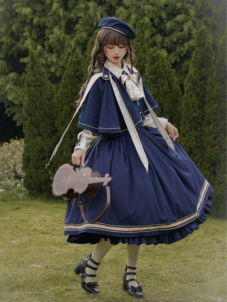 Dark Blue Underbust Classic Overalls Long Version + Cape Set