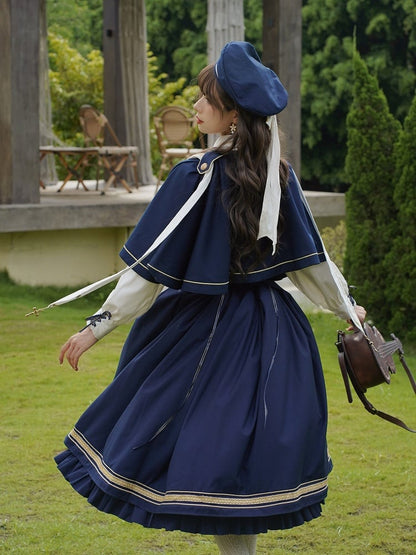 Dark Blue Underbust Classic Overalls Long Version + Cape Set