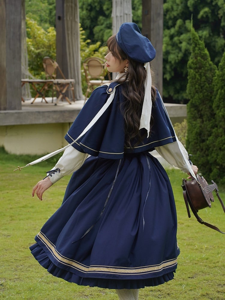 Dark Blue Underbust Classic Overalls Long Version + Cape Set