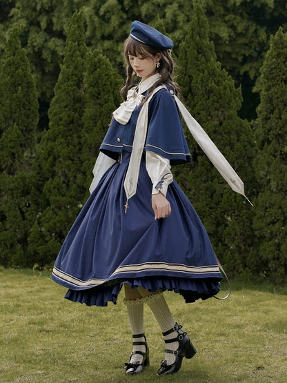 Dark Blue Underbust Classic Overalls Long Version + Cape Set