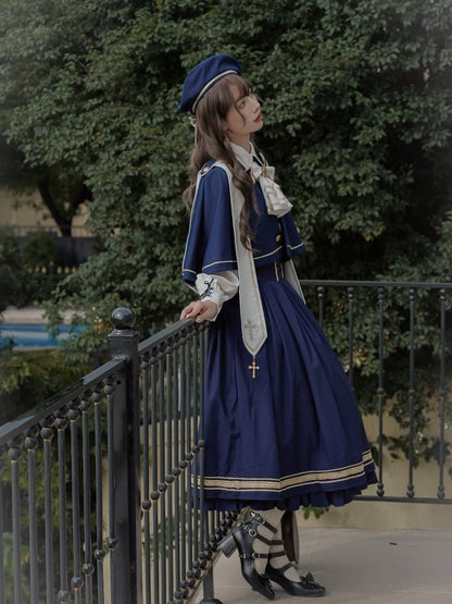 Dark Blue Underbust Classic Overalls Long Version + Cape Set