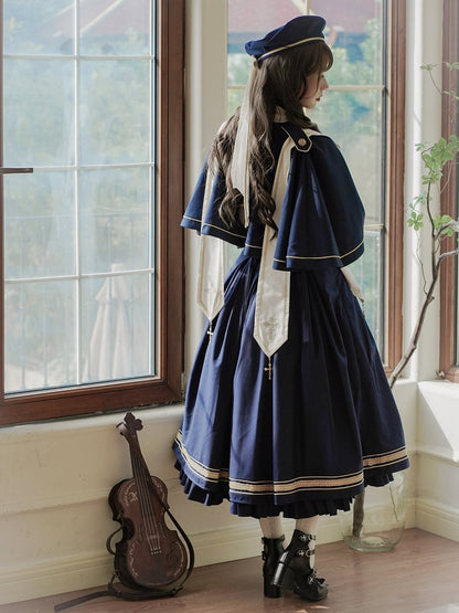 Dark Blue Underbust Classic Overalls Long Version + Cape Set