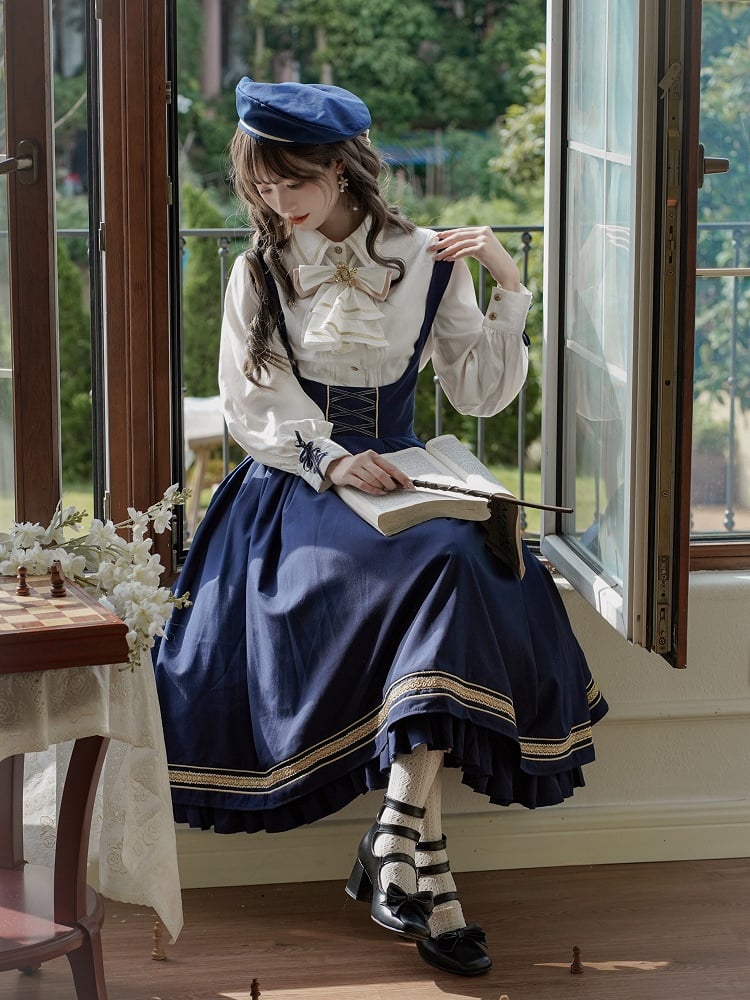 Dark Blue Underbust Classic Overalls Long Version + Cape Set