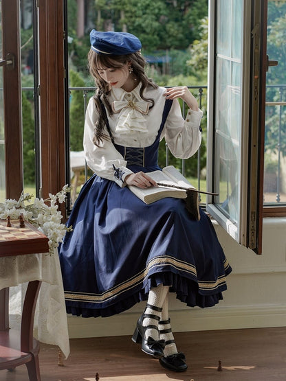 Dark Blue Underbust Classic Overalls Long Version + Cape Set