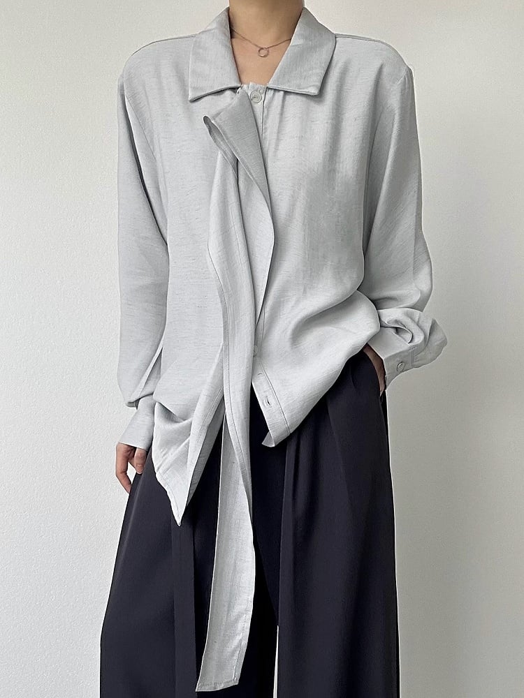 Ouji Lolita Light Blue Retro Pointed Collar Shirt with Long Draping Ribbon & Button Cuff