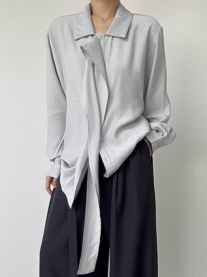 Ouji Lolita Light Blue Retro Pointed Collar Shirt with Long Draping Ribbon & Button Cuff