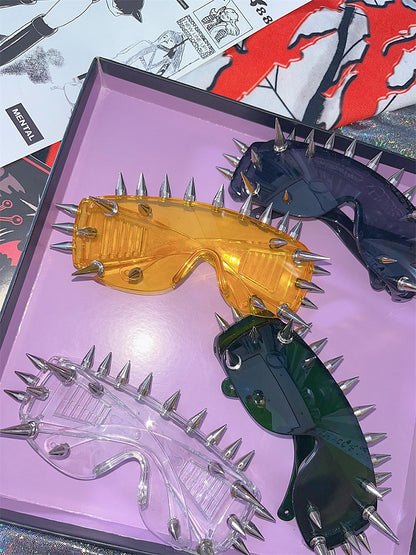 Dark/White/Green/Yellow Stud Detail Cyberpunk Sunglasses