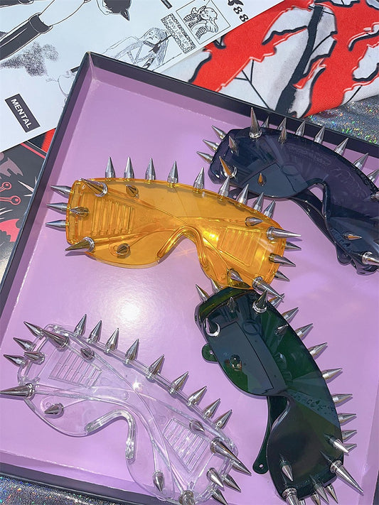 Dark/White/Green/Yellow Stud Detail Cyberpunk Sunglasses