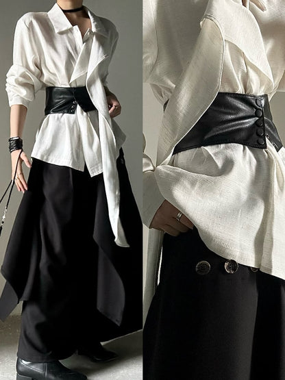 Ouji Lolita Black PU Corset Belt with Snap Buttons